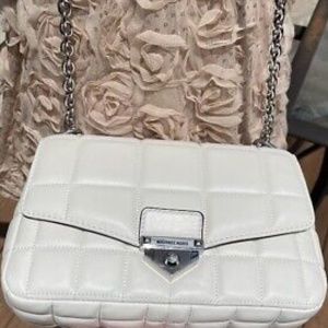 NWT Michael Kors Soho Chain Quilted Leather Optic White Shoulder Bag $458 MSRP